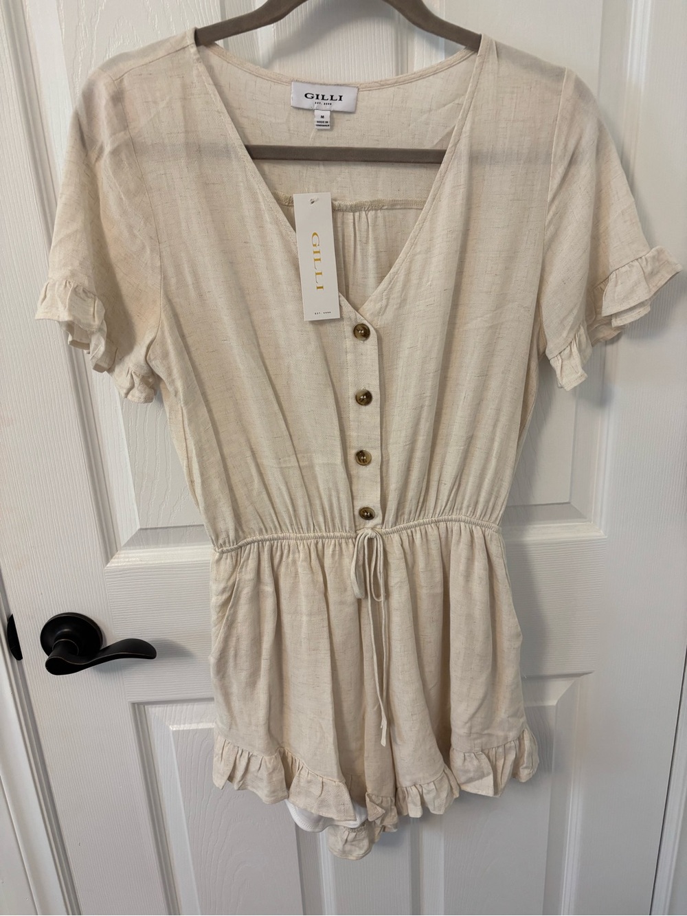 NWT Gilli Cream Lightweight Linen-Blend Romper
